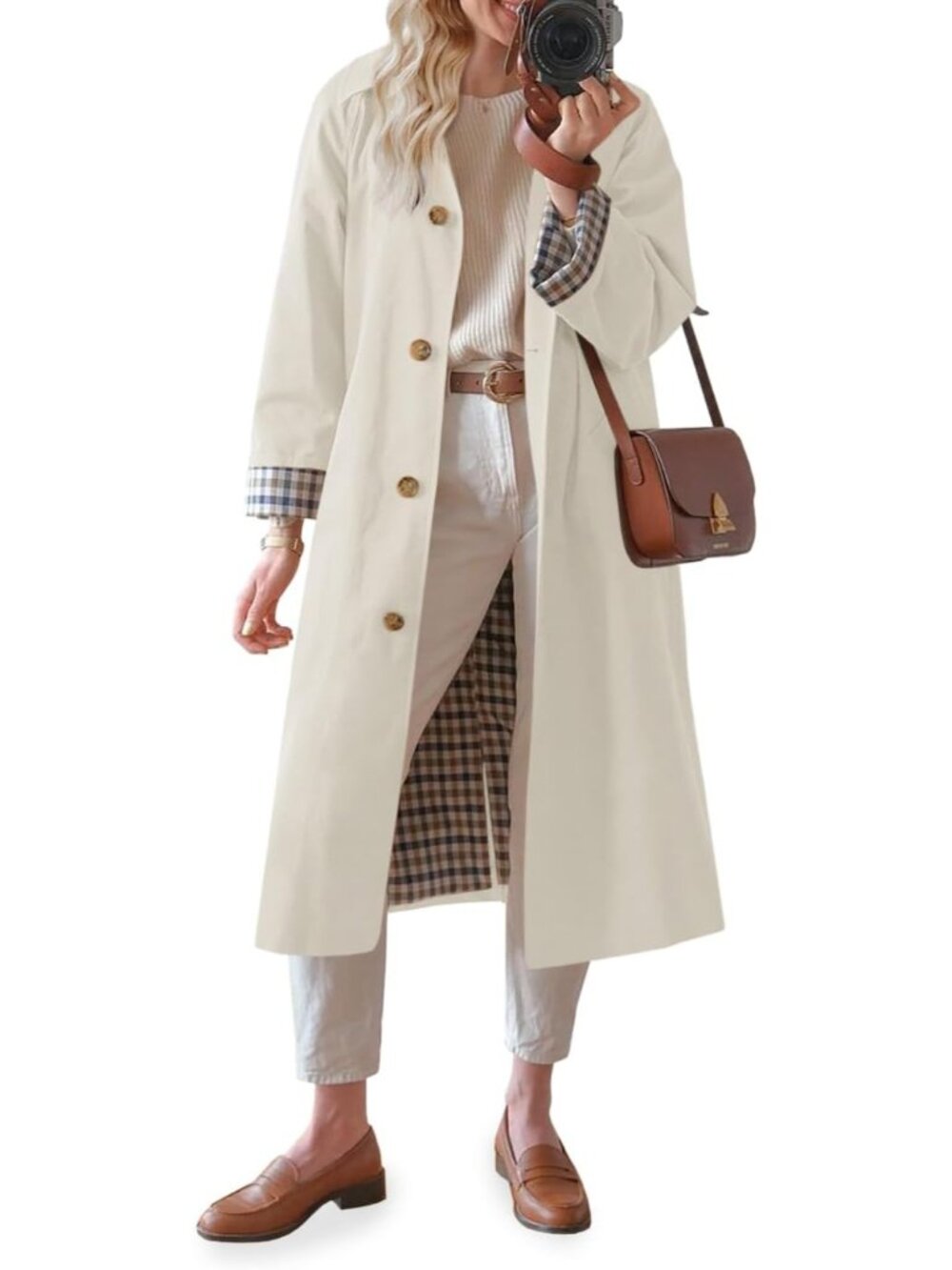 Women Apricot Long Sleeve Oversized Single Breasted Windproof Winter Trench Coat